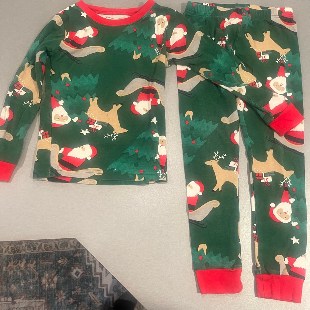 Carter's Green Santa and Reindeer Pajama Set